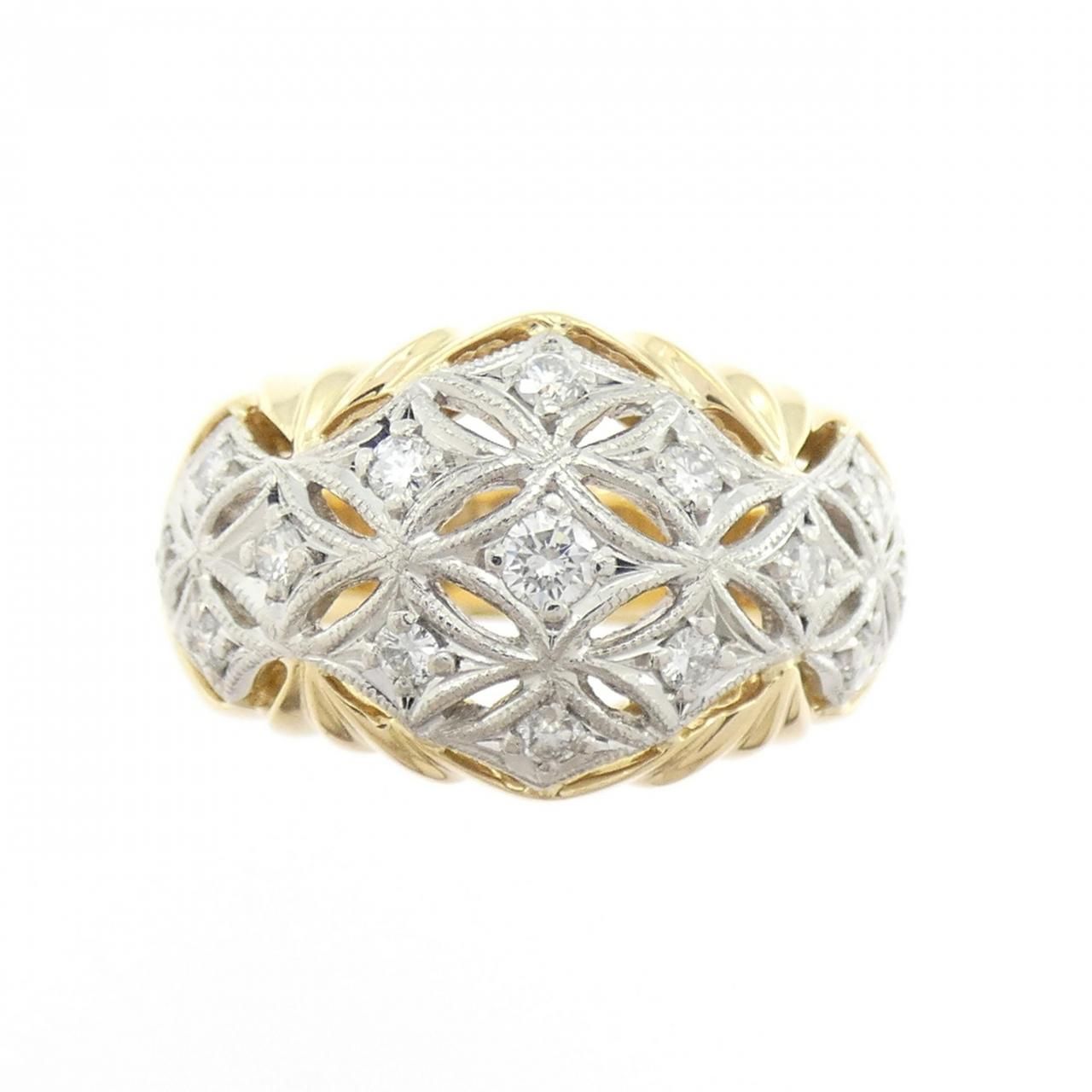 K 18 YG PT 900 ダイヤモンド リング 0.37 CT