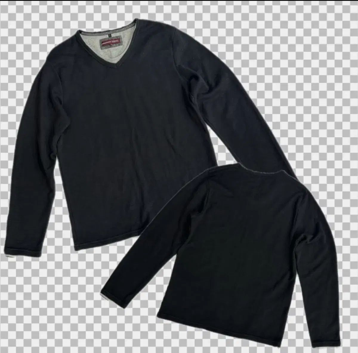 日本ヴィンテージ Y2K ストリート Vネック レイヤード オールドスクール ブラック グレー メンズ 長袖Tシャツ