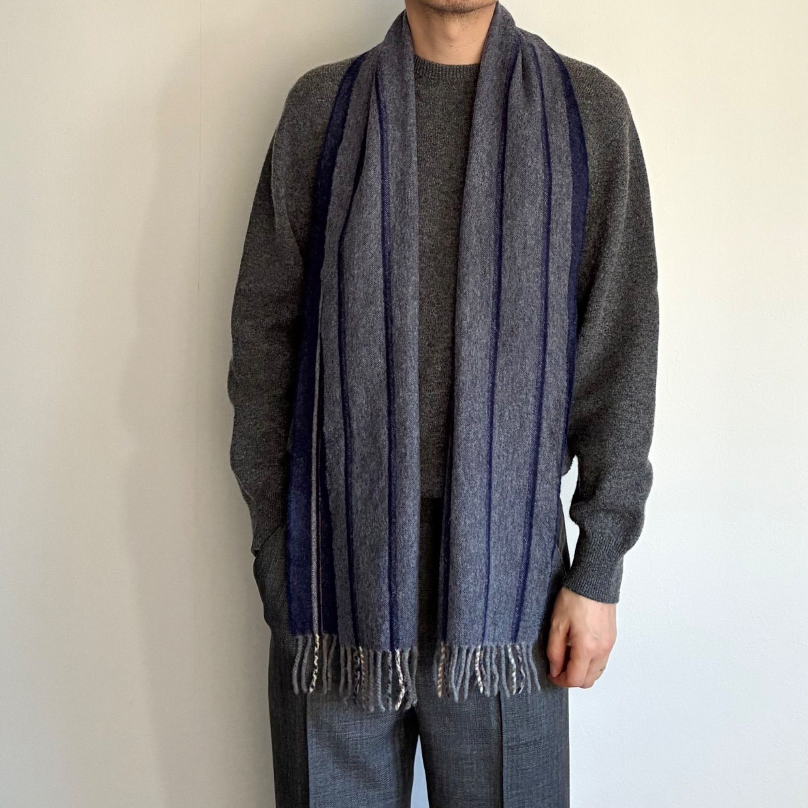 Drakes / ウールアンゴラ ストライプ リバーシブルマフラー DRAKE'S