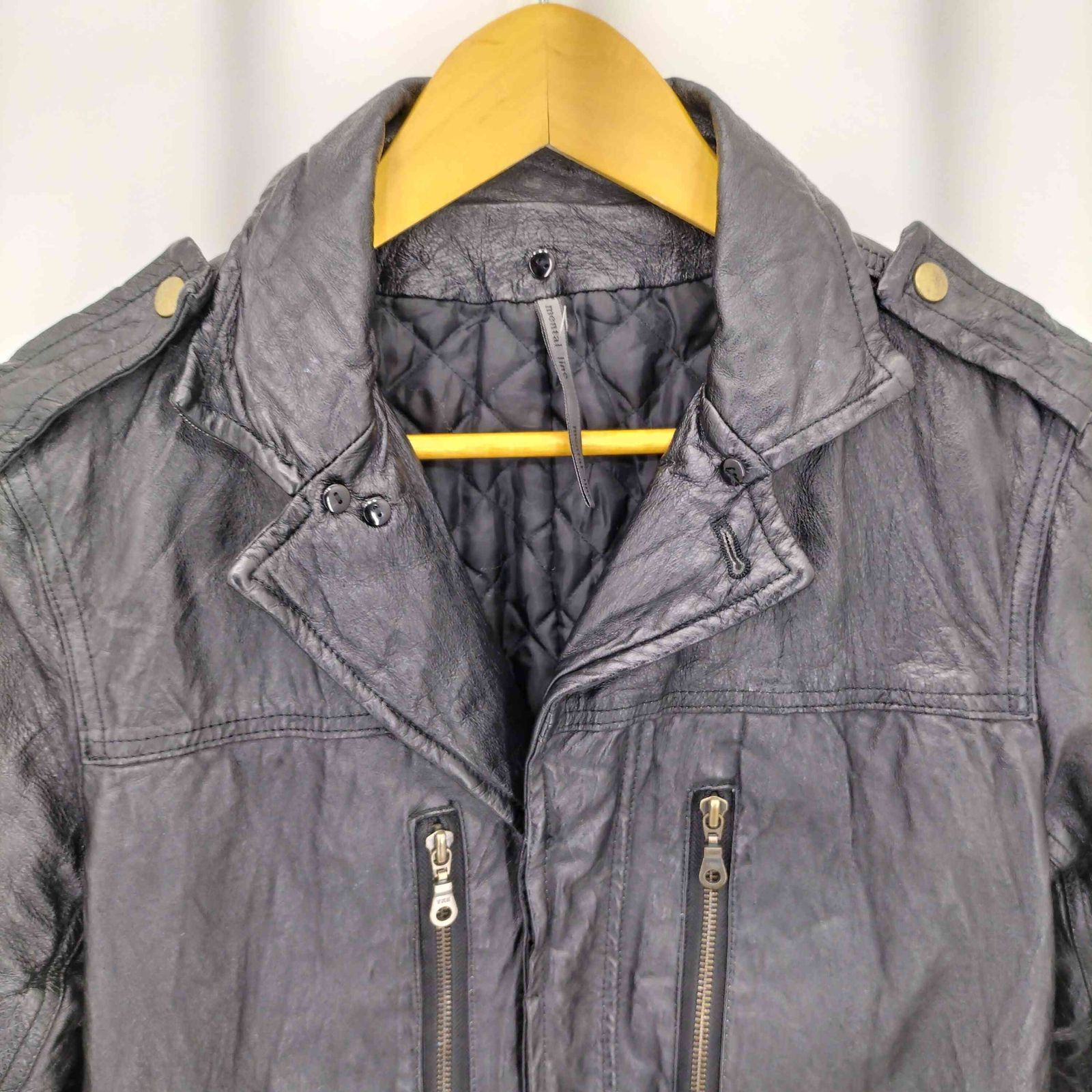 USED古着(ユーズドフルギ) {{l line}}PIG マルチポケット 裏地キルティング エポレット シングル ピッグレザージャケット メンズ  M【中古】【ブランド古着バズストア】 ユーズドフルギ USED古着 {{l line}}PIG マルチポケット 裏地