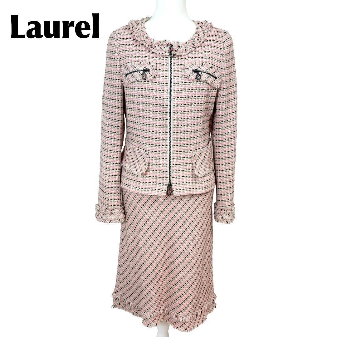 Laurel ローレル スカートセットアップ 36 ピンク ツイード