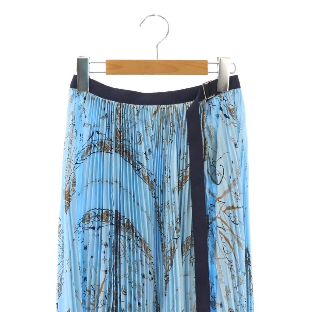美品sacaiペイズリー柄プリーツロングスカート サカイ０ サカイ sacai ペイズリー柄プリーツスカート マキシ ロング 0 青