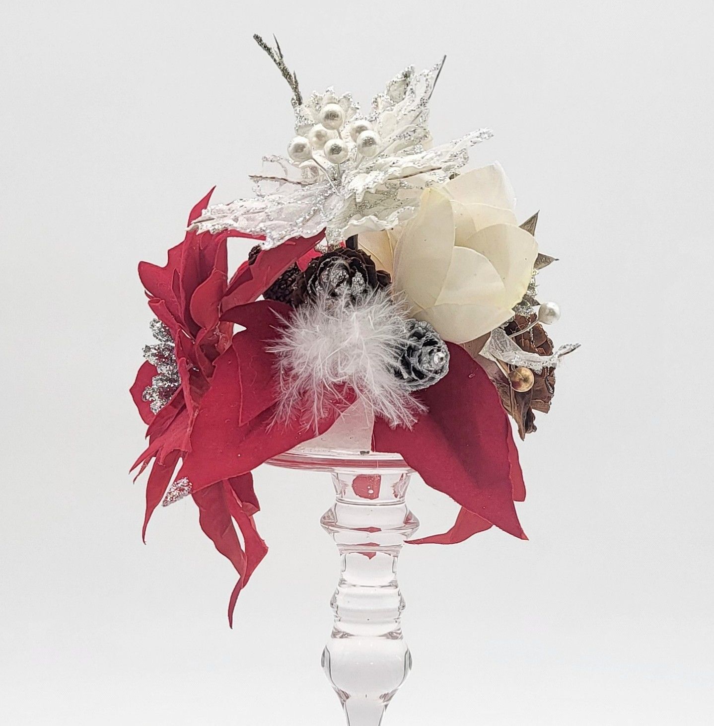 赤白ポインセチアガラススタンドアレンジ