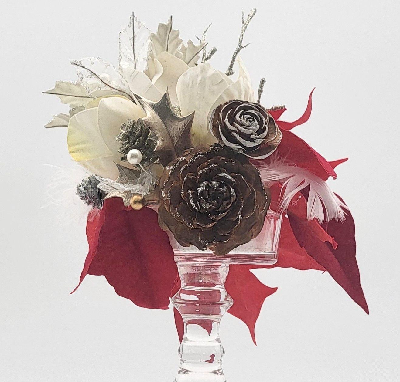 赤白ポインセチアガラススタンドアレンジ