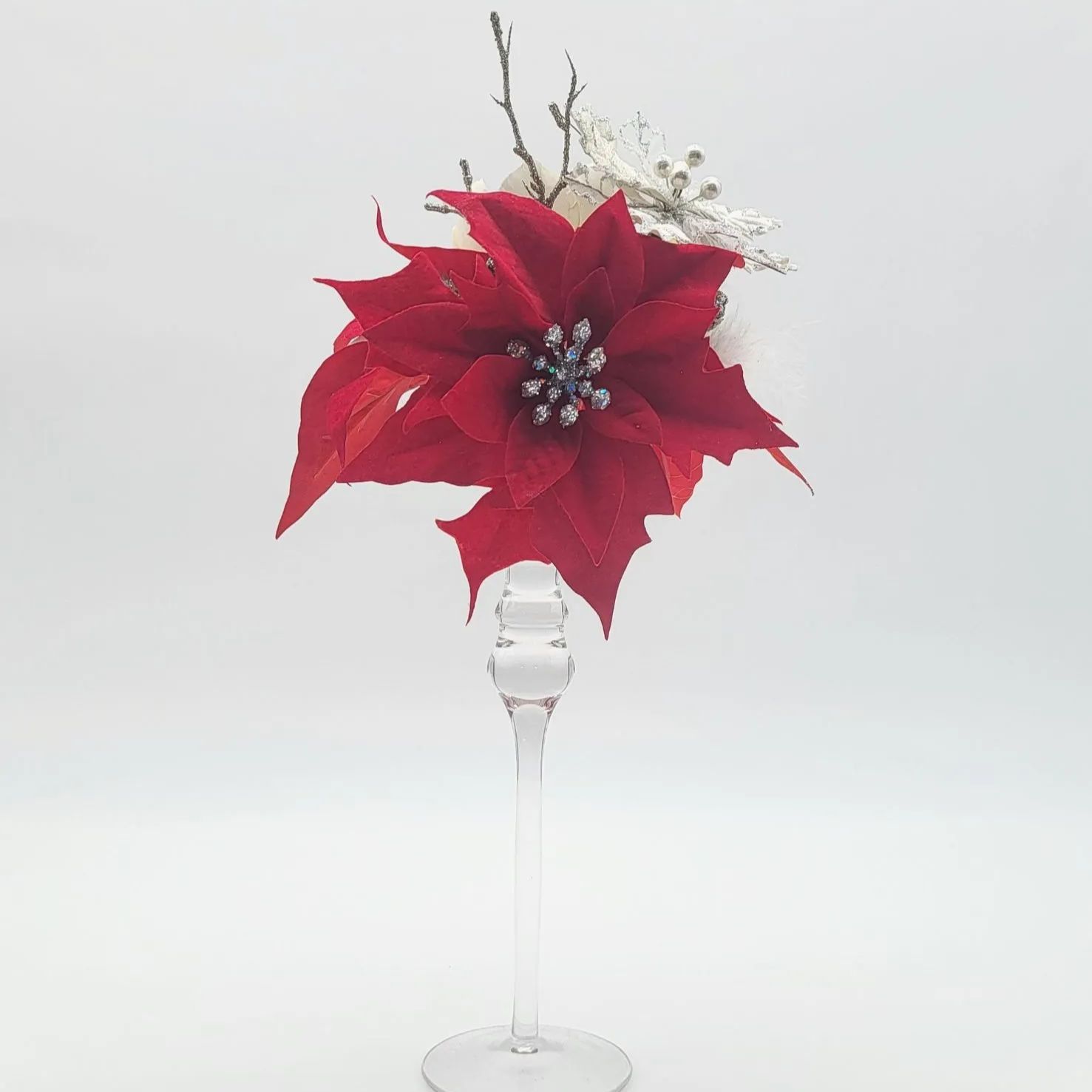 赤白ポインセチアガラススタンドアレンジ