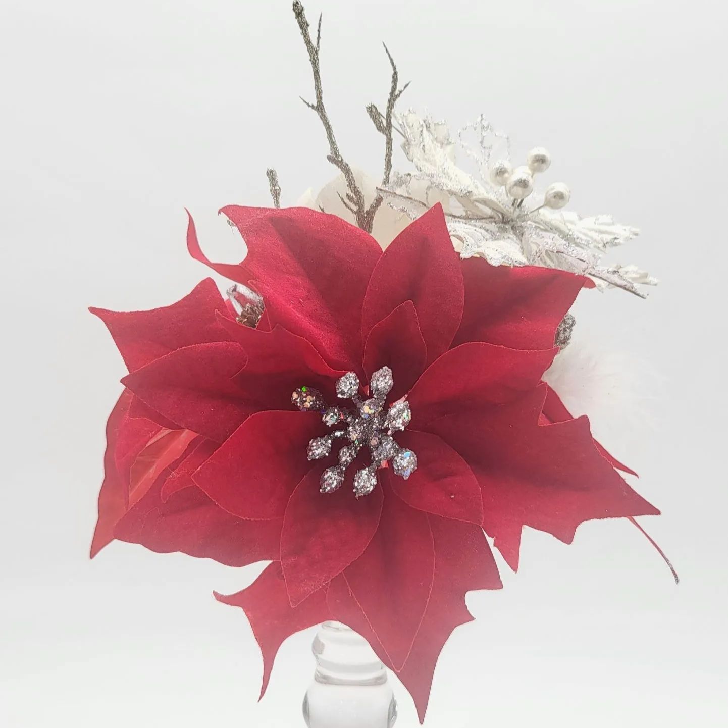 赤白ポインセチアガラススタンドアレンジ