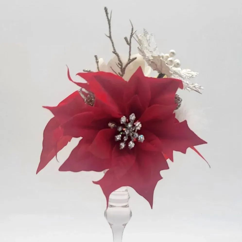 赤白ポインセチアガラススタンドアレンジ