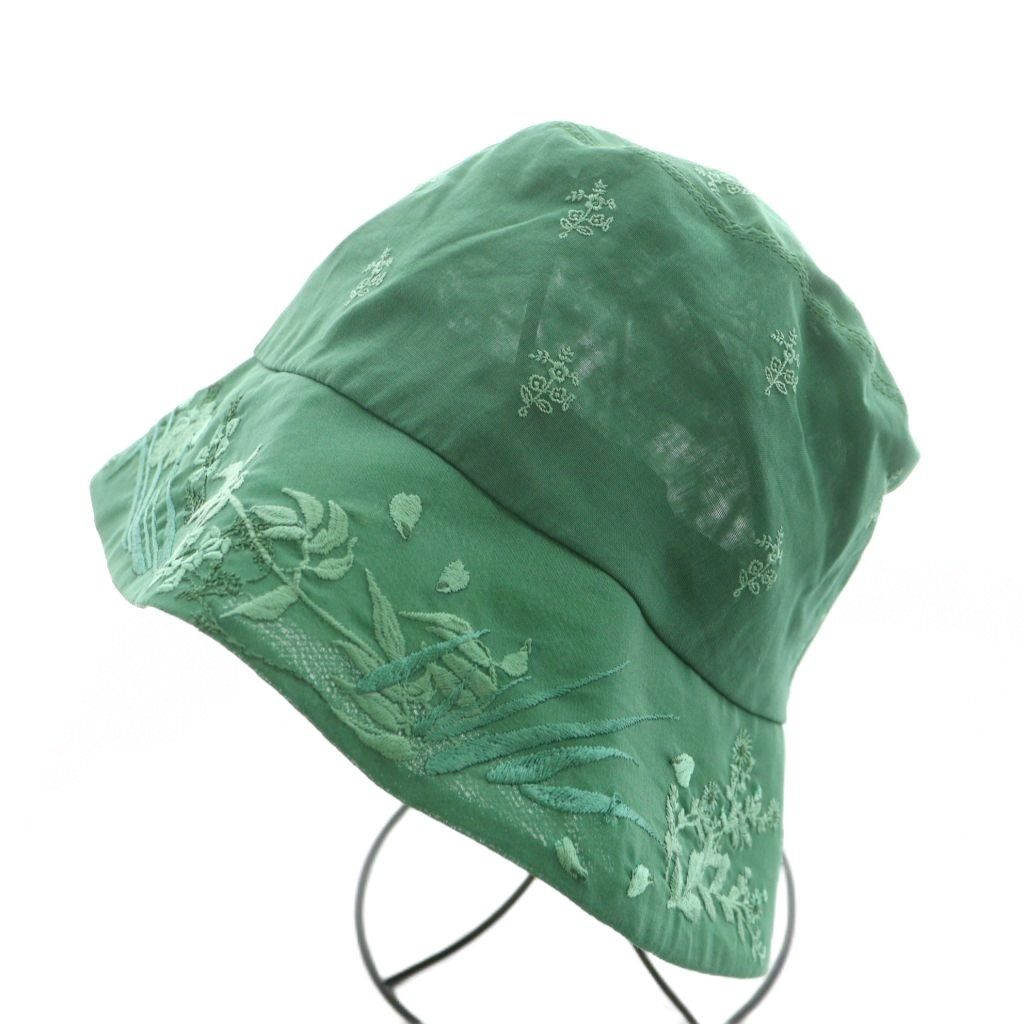 マメクロゴウチ Mame Kurogouchi 23 SS Floral Embroidered Bucket Hat バケットハット 帽子 花刺繍 シアー シースルー 57 cm 緑 グリーン MM SS-AC 506 AN 2