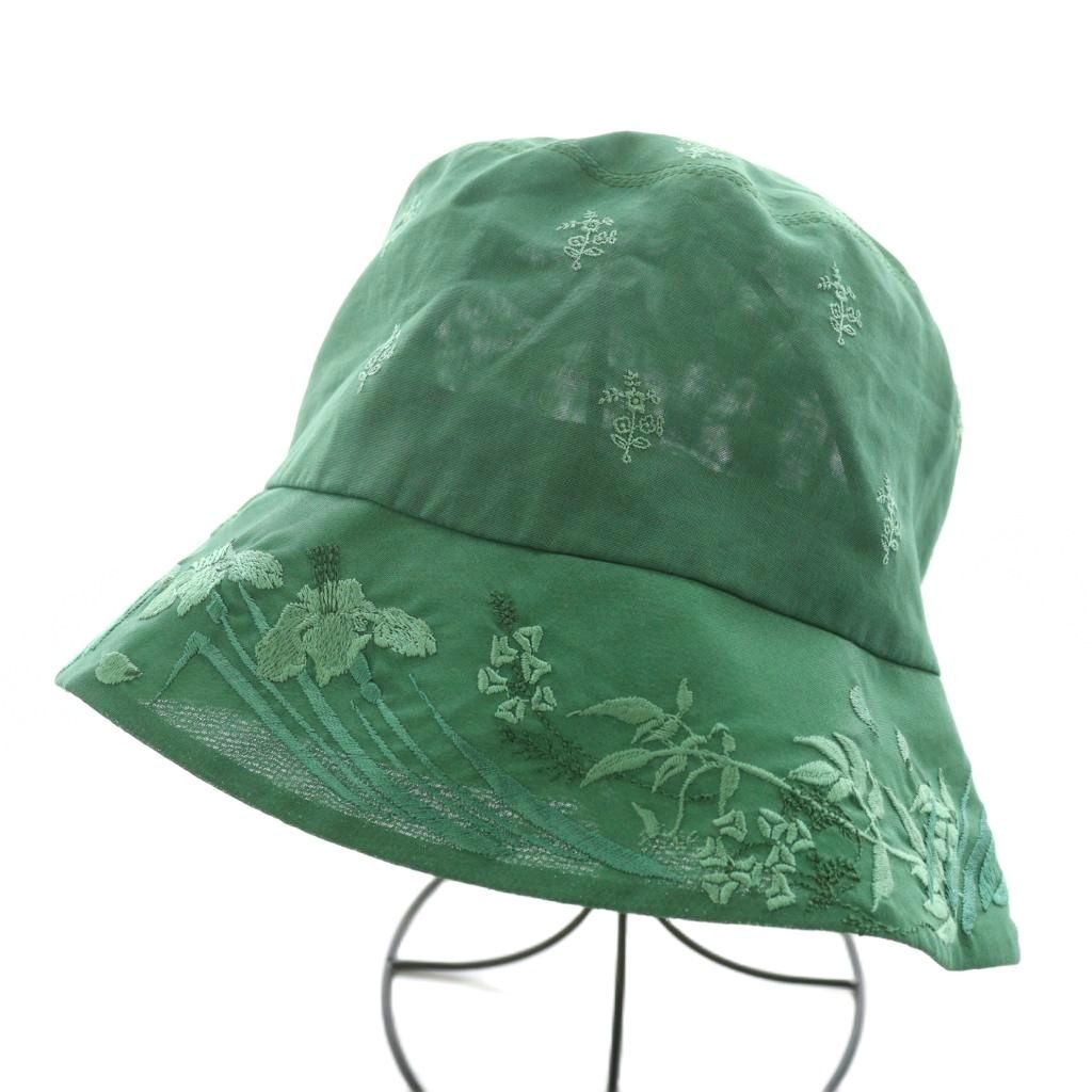 マメクロゴウチ Mame Kurogouchi 23SS Floral Embroidered Bucket Hat バケットハット 帽子 花刺繍 シアー シースルー 57cm 緑 グリーン MM23SS-AC506 AN2