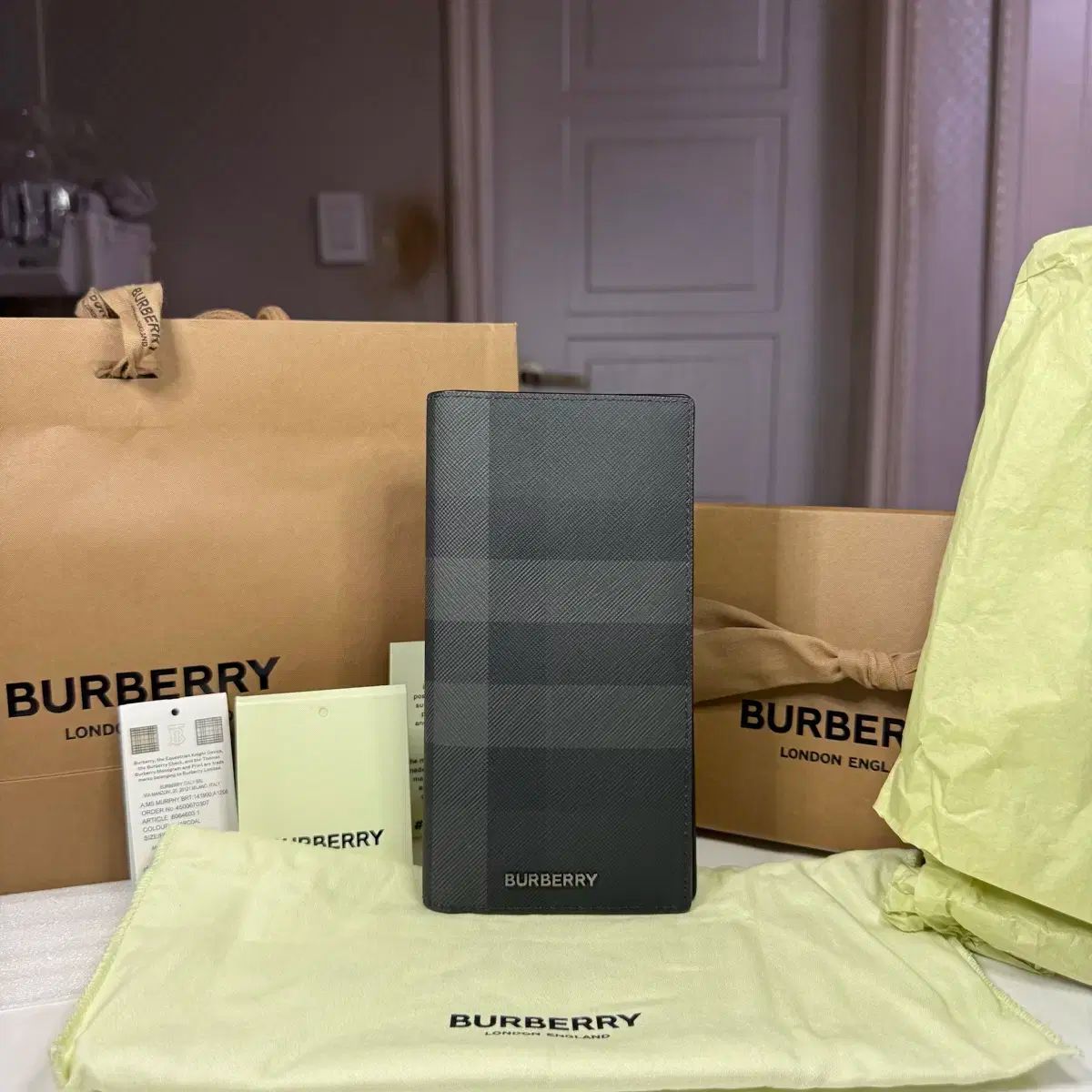 フルセット BURBERRY バーバリー マーフィー CHECK ロング ウォレット チャコール 長財布