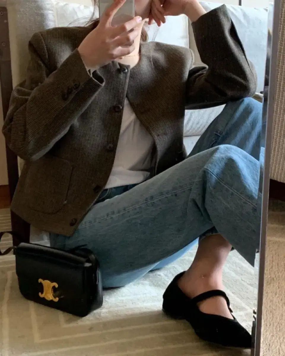 バーベイン セリーヌ ウール チェック ノー ジャケット ツイード