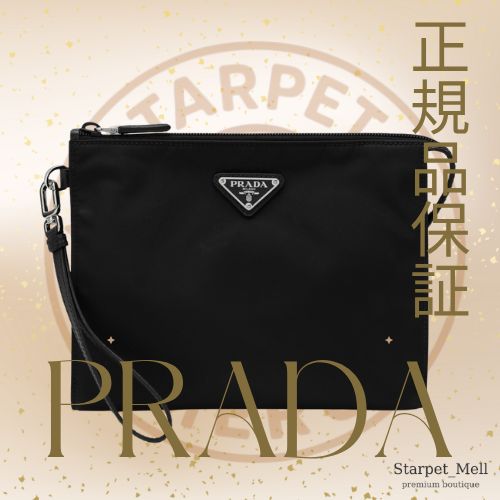 PRADA プラダ リ ナイロンとサフィアーノのブラック ポーチ