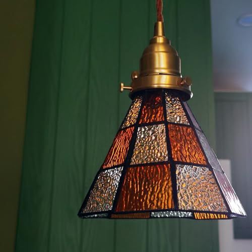 ペンダントライト LED ガラスシェード おしゃれ 北欧モダン風 真鍮製ボディ コード長さ調整 照明器具 天井吊り下げ式 E26口金 電球別売 ダイニングルーム リビング キッチン 玄関 書斎に最適 - オレンジ 7fcfeb0e