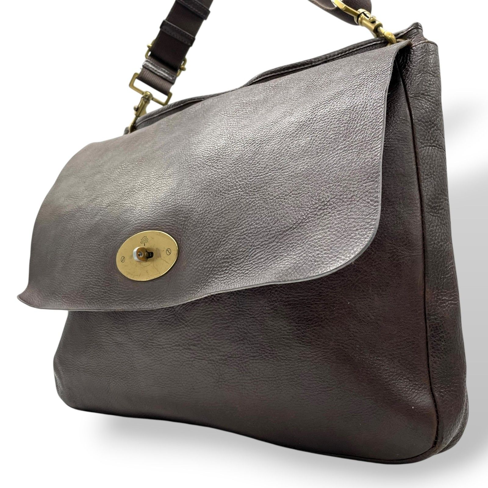 MULBERRY マルベリー ショルダーバッグ ダークブラウン レザー ターンロック ゴールド金具 k13