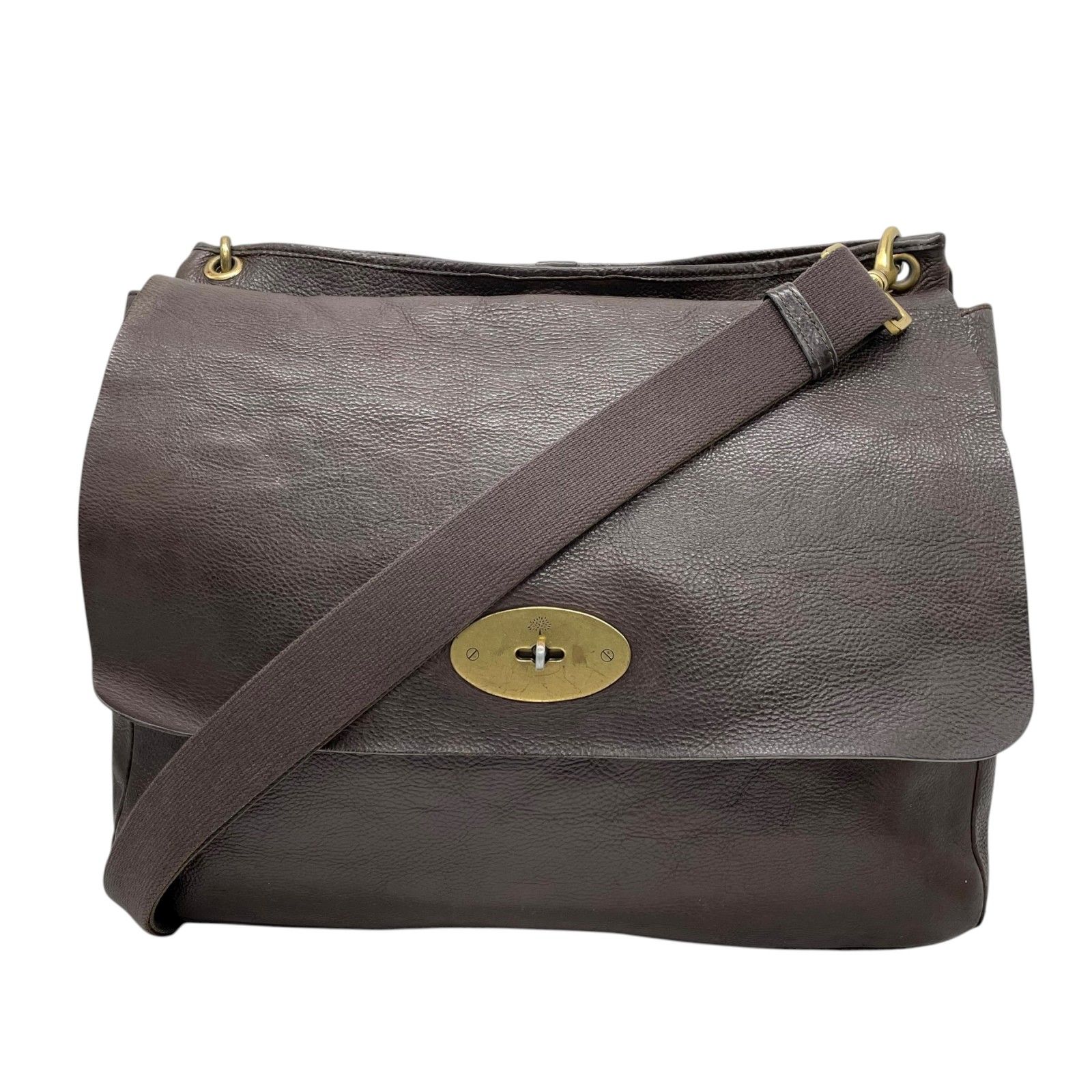 MULBERRY マルベリー ショルダーバッグ ダークブラウン レザー ターンロック ゴールド金具 k13