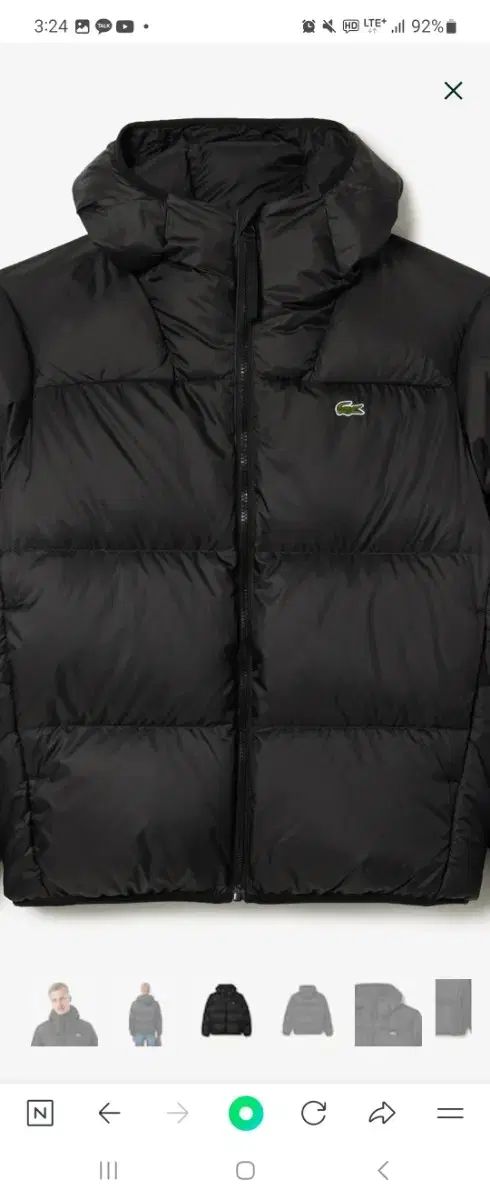 LACOSTE フード ダックダウン パファー ブラック