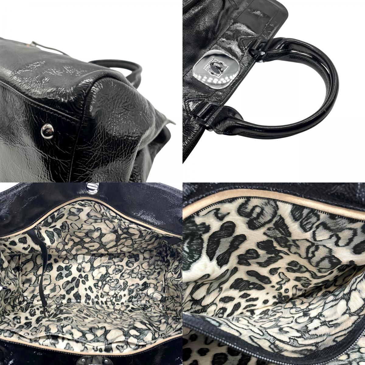 是非この機会に!! LONGCHAMP ロンシャン パテントレザー ハンドバッグ ブラック シルバー金具 エンボスホース ロゴ入り フロントジップ フランス製 A5 新品、未使用