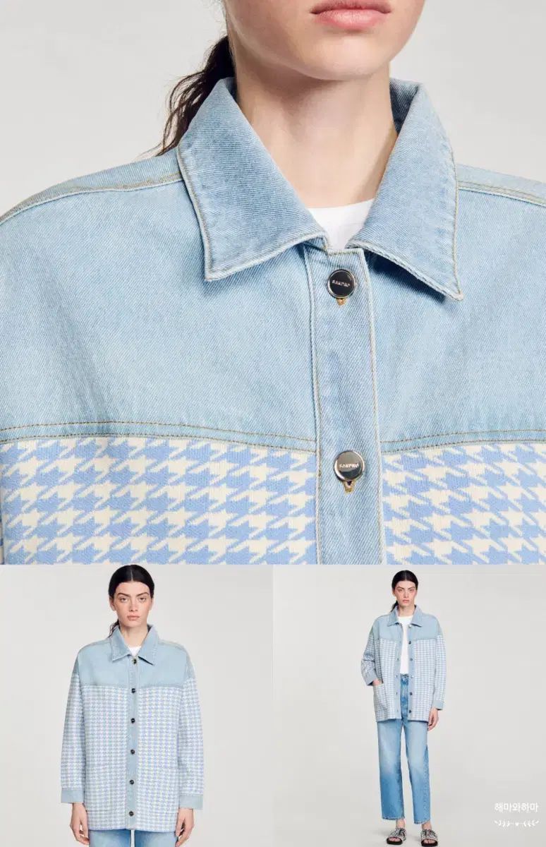 サンドロ デニム ハウンドトゥース ニット カーディガン