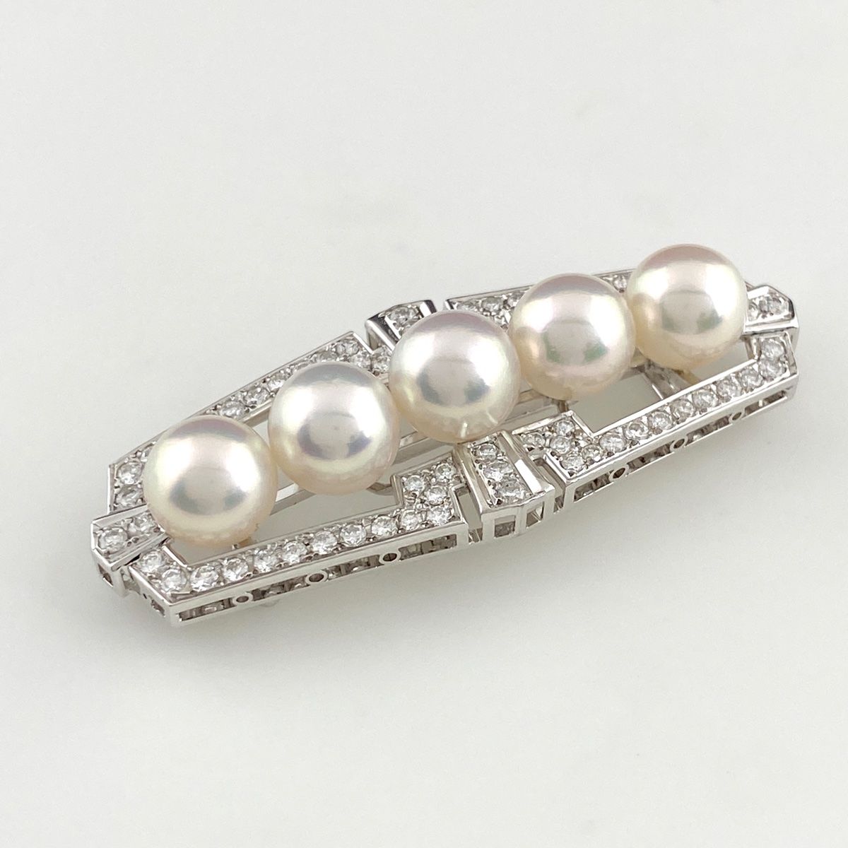 ミキモト パール 帯留め WG ホワイトゴールド メレダイヤ 真珠 ダイヤモンド K 14 レディース