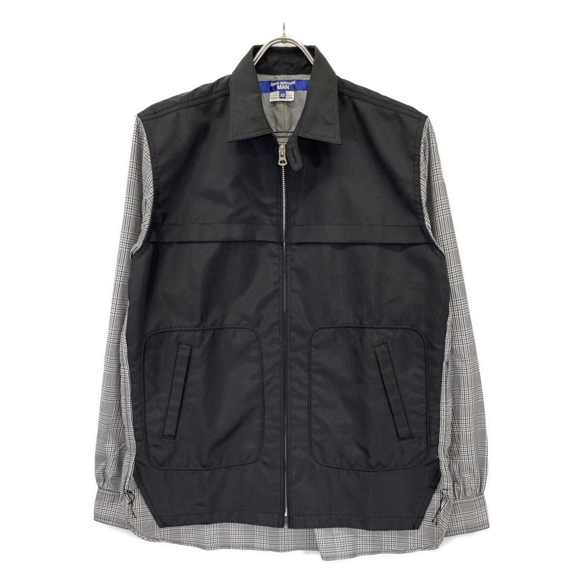 JUNYA WATANABE MAN ジュンヤワタナベマン WL-B002 ﾌﾞﾗｯｸ×ｸﾞﾚｰ ｺｯﾄﾝ×ﾃｯｸﾌｧﾌﾞﾘｯｸ 切り替え ﾁｪｯｸﾊﾟﾈﾙｼｬﾂｼﾞｬｹｯﾄ XS