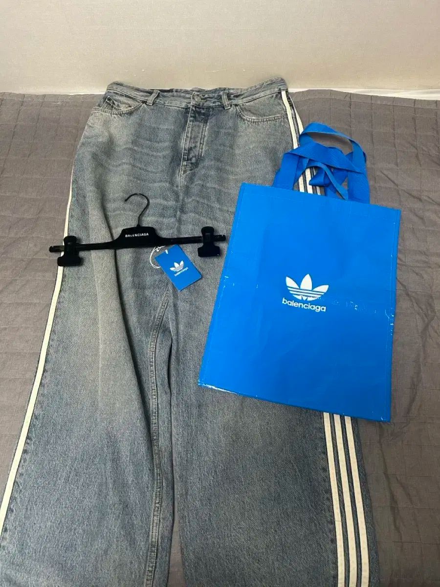 XS バレンシアガ アディダス large バギー デニム パンツ ライトブルー