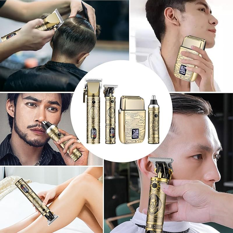  GSKY バリカンセット 電動バリカン 往復式シェーバー 鼻毛カッター USB充電式 LED表示 自動研磨 低騒音 ヒゲトリマー 家庭 業務 ショートヘア用 セルフカット 日本語説明書付き 古 銅 バリカン 脱毛 除毛
