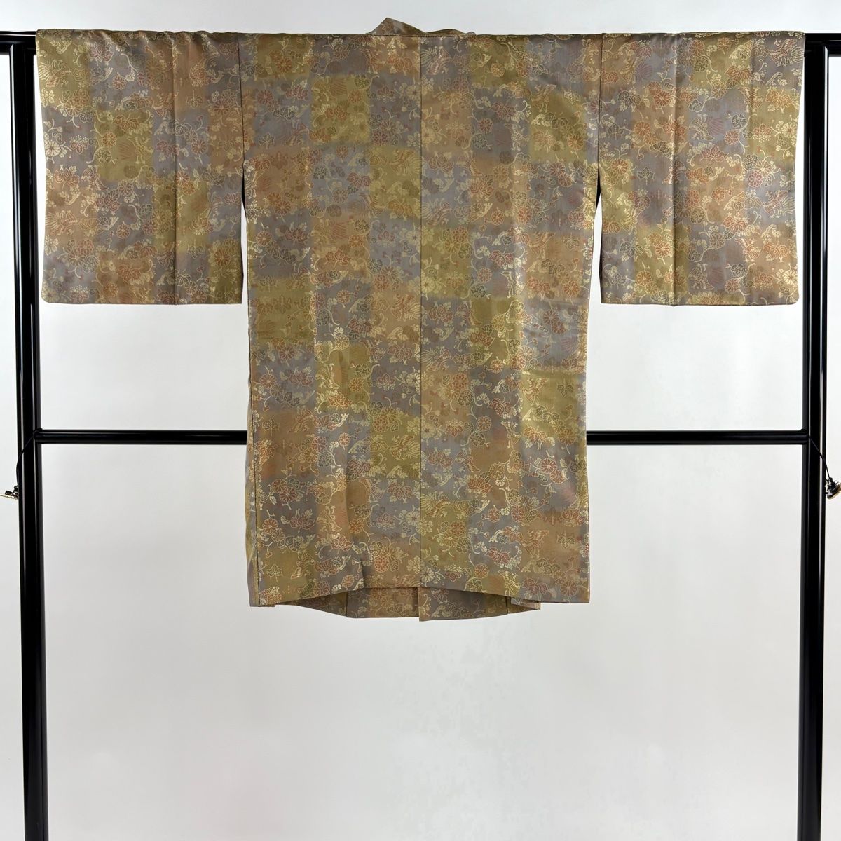 道中着 身丈94 cm 裄丈63 S 和装コート 鳥 桐 薄黄土色 正絹 秀品