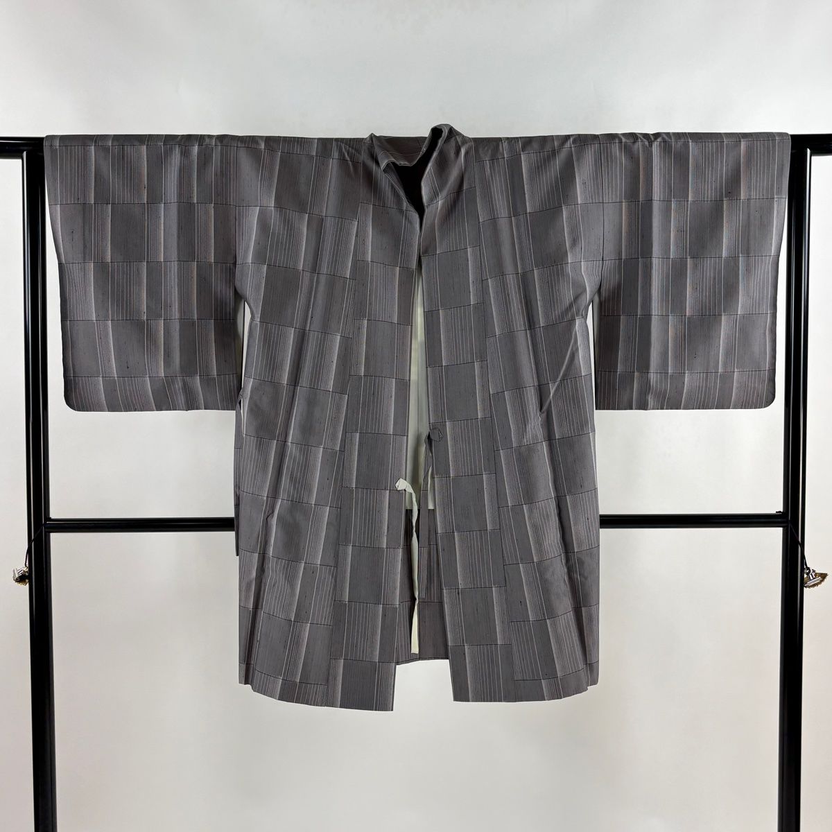 道中着 身丈93 5 cm 裄丈63 S 和装コート 縦縞 灰色 正絹 秀品 羽織 着物 浴衣