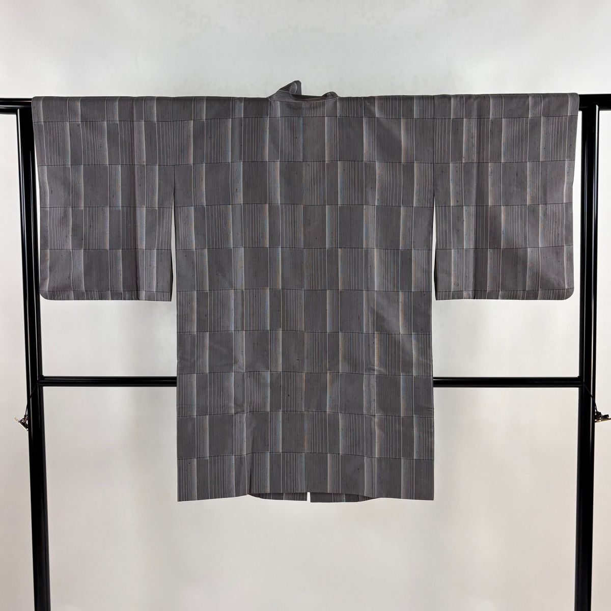 道中着 身丈93 5 cm 裄丈63 S 和装コート 縦縞 灰色 正絹 秀品