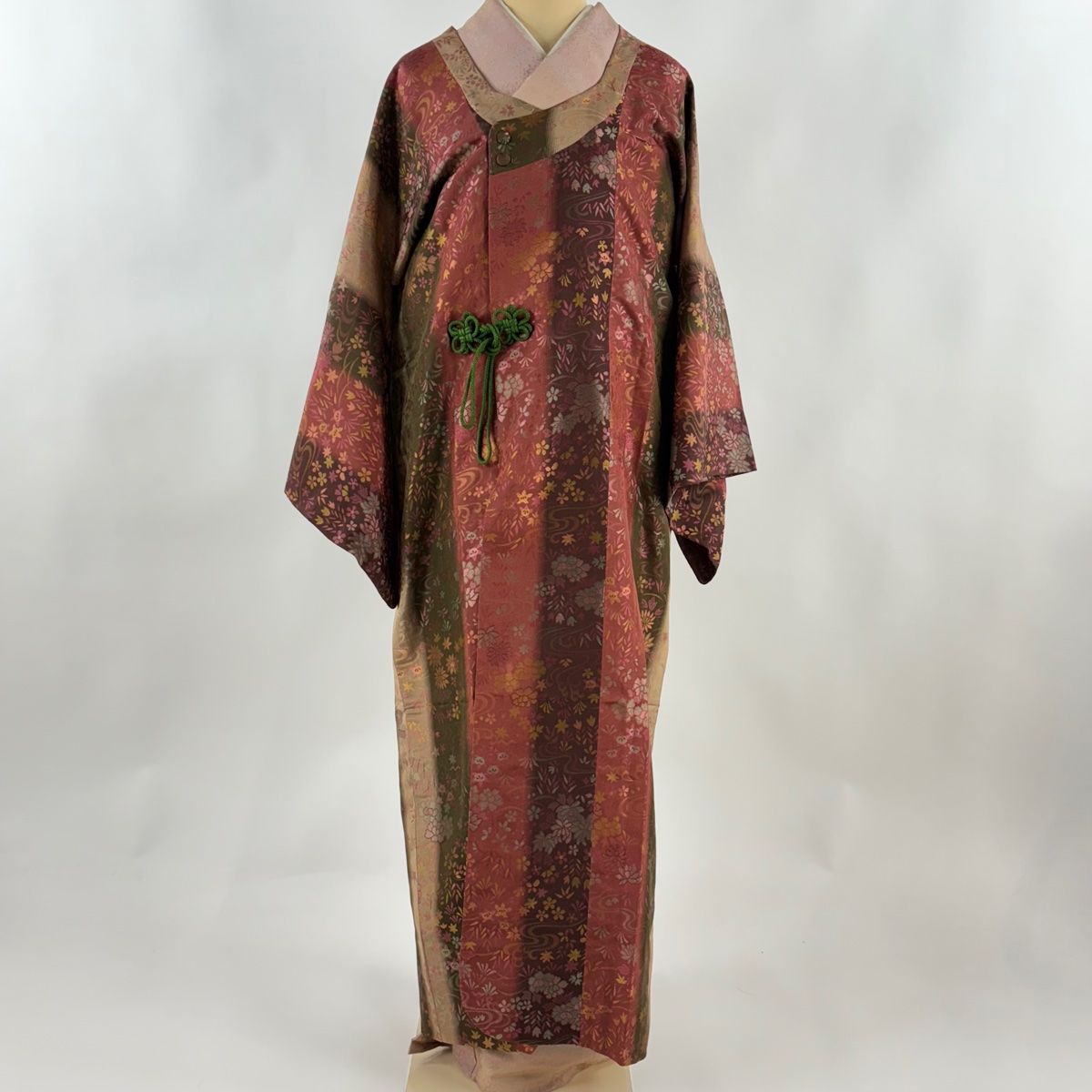 道中着 身丈138 cm 裄丈68 L 和装コート 千代田衿 鈴乃屋 流水 草花 茜色 正絹 秀品