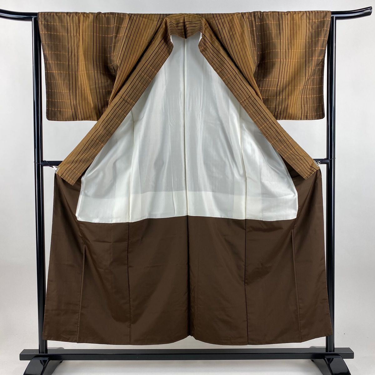  紬 身丈154 5 cm 裄丈64 M 袷 格子 茶色 正絹 秀品 紬 着物