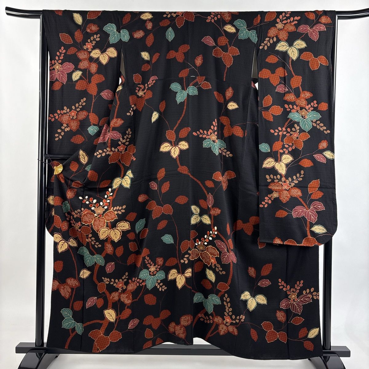 振袖 身丈158cm 裄丈66cm M 袷 ますいわ屋 桐 金糸 刺繍 黒 正絹 秀品