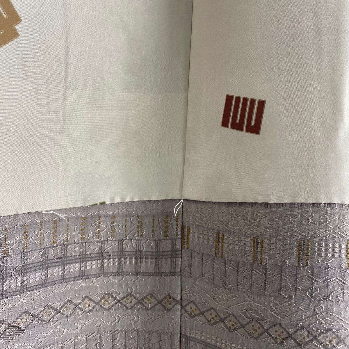  道中着 身丈105 cm 裄丈67 M 和装コート 地紋 市松 金彩 灰紫 正絹 羽織 着物 浴衣