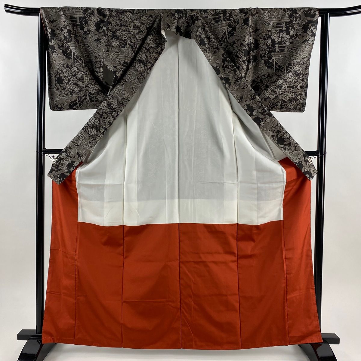  大島紬 身丈165 cm 裄丈65 M 袷 純泥染 証紙 人物 草花 焦茶色 正絹 紬 着物