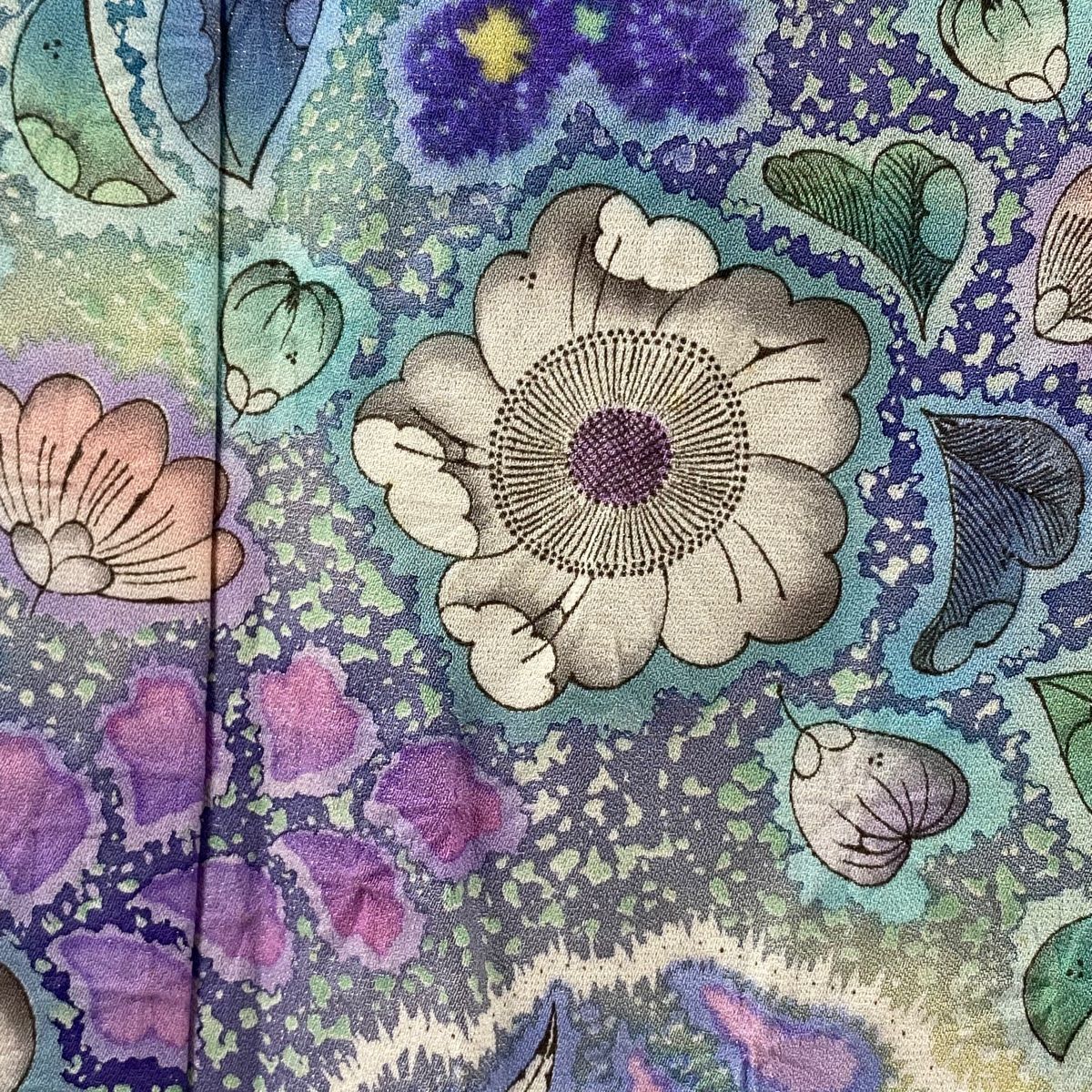 振袖 身丈156cm 裄丈67.5cm L 袷 辻が花柄 銀通し ぼかし 青 正絹 逸品