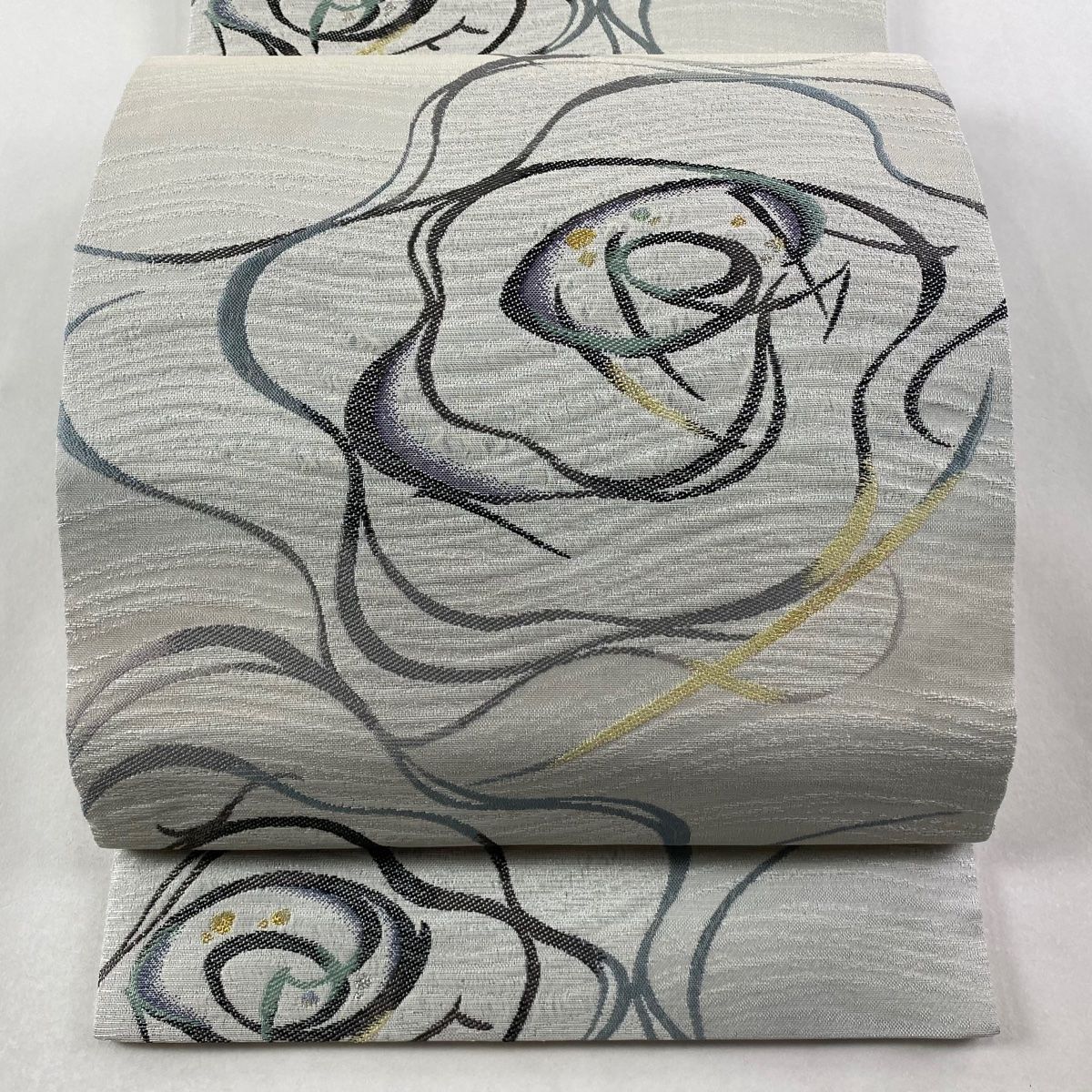 袋帯 やまと 手先二通り 草花 金銀糸 灰白 お太鼓柄 正絹