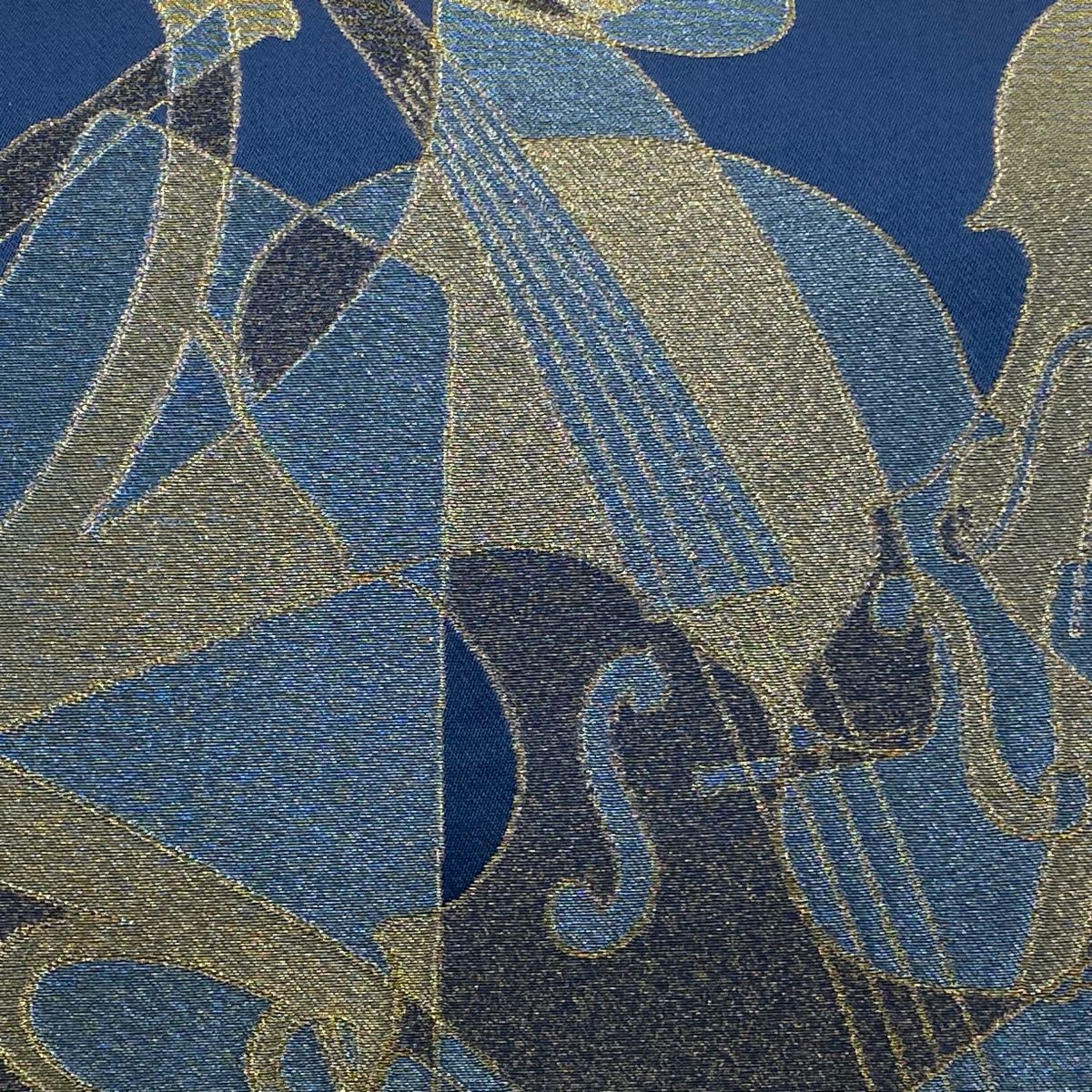 袋帯 川島織物 落款 関西仕立て 楽器 バイオリン 金糸 箔 紺色 六通 正絹