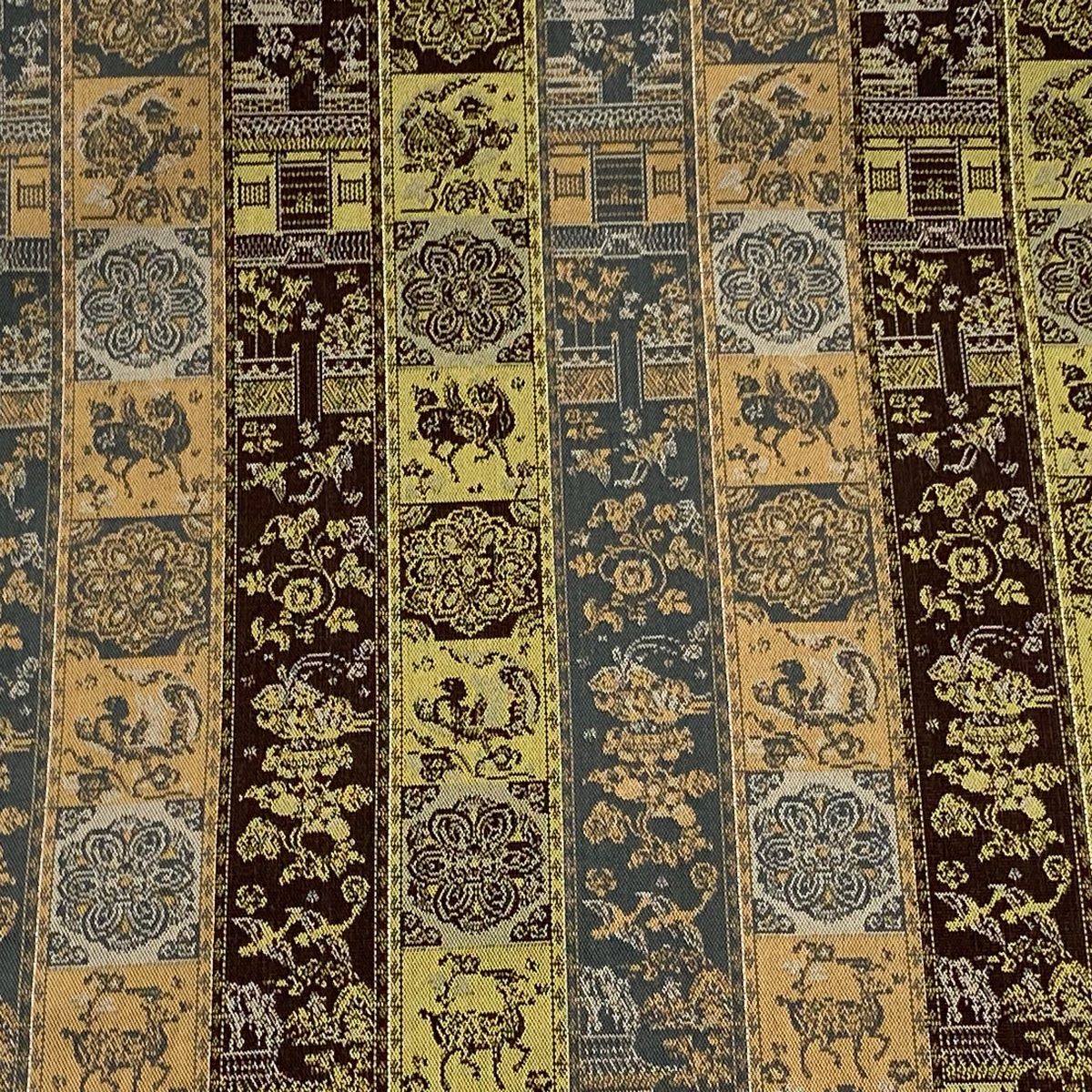 開き名古屋帯 龍村美術織物 紅牙瑞錦 金銀糸 灰茶 正絹