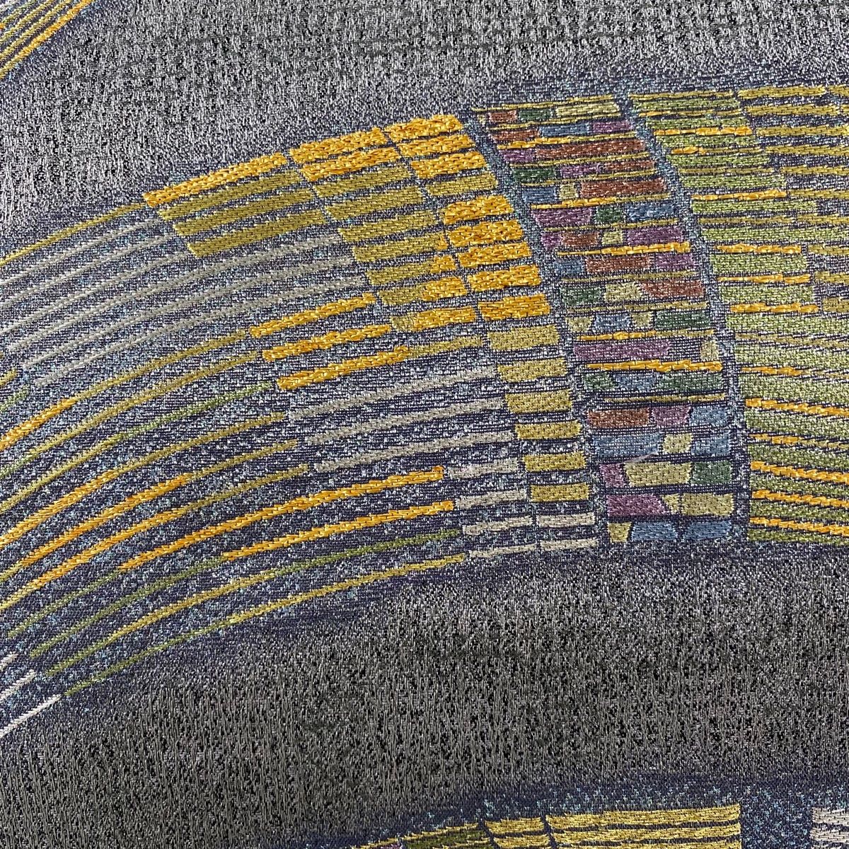 袋帯 幾何学 金銀糸 箔 灰色 六通 正絹