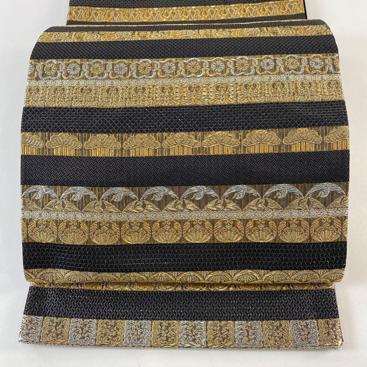 袋帯 江戸古代模様百選 相違文様 金銀糸 箔 黒 全通 正絹