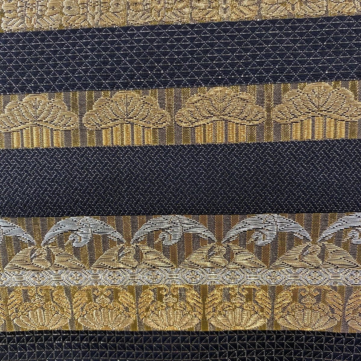 袋帯 江戸古代模様百選 相違文様 金銀糸 箔 黒 全通 正絹