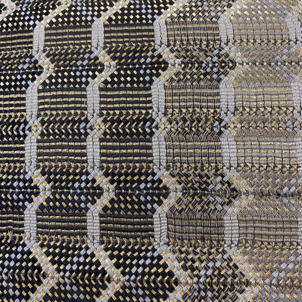 袋帯 ますいわ屋 縞 幾何学 金糸 鶯色 お太鼓柄 正絹