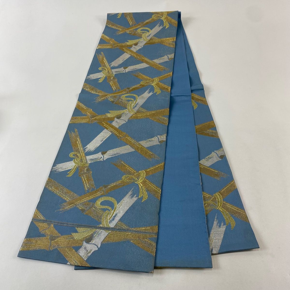  袋帯 川島織物 落款 竹 金糸 箔 青 六通 正絹 袋帯 帯