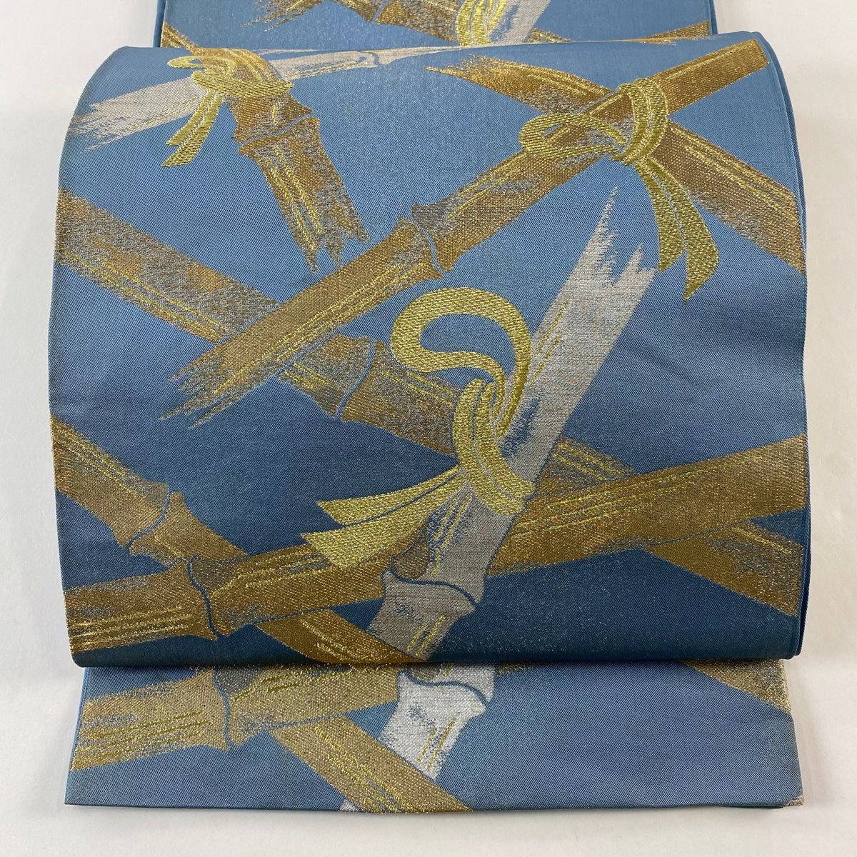 袋帯 川島織物 落款 竹 金糸 箔 青 六通 正絹