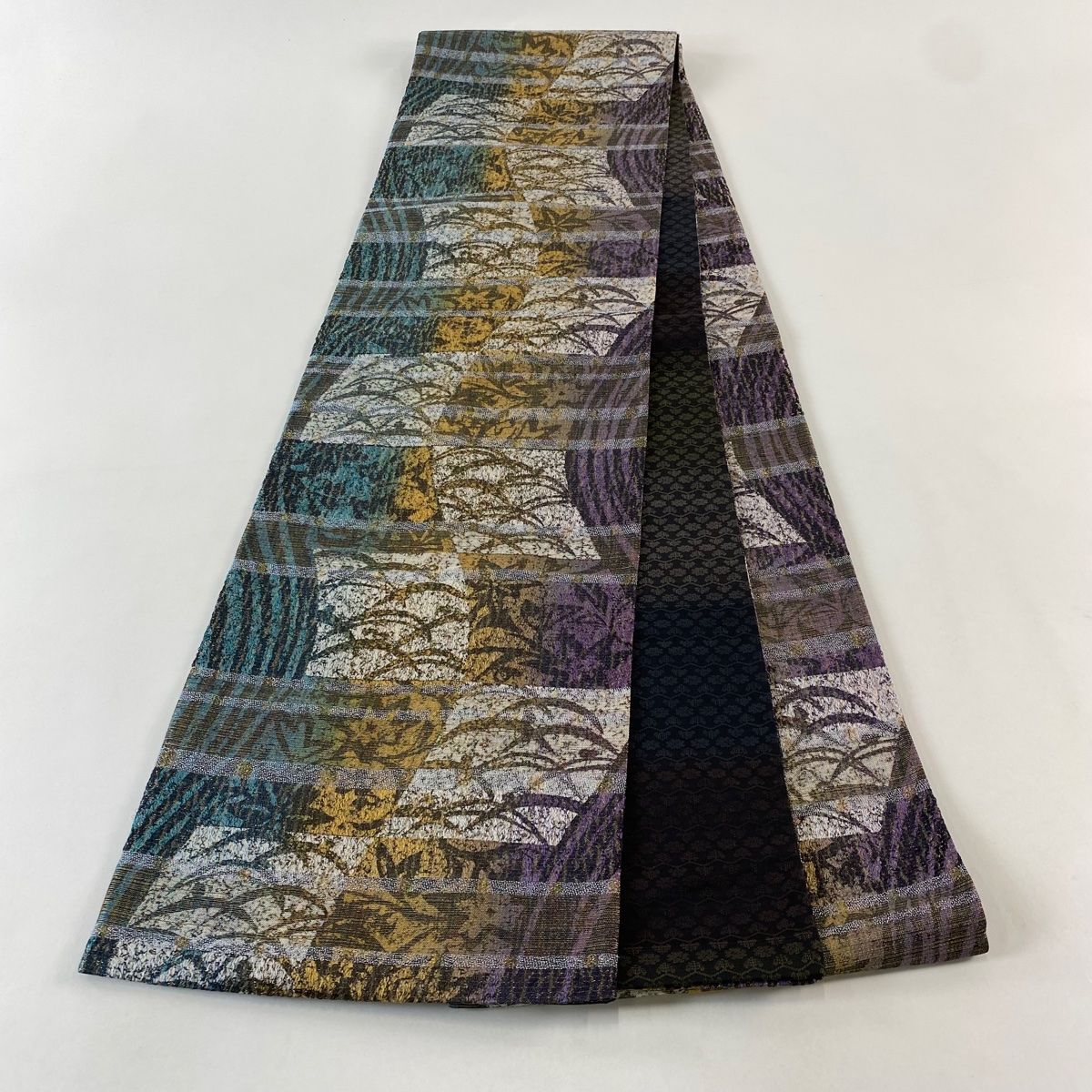  袋帯 芝 幾何学 金糸 灰紫 六通 正絹 袋帯 帯