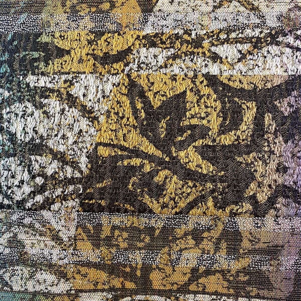 袋帯 芝 幾何学 金糸 灰紫 六通 正絹