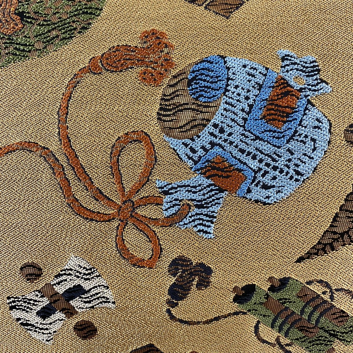 袋帯 宝尽くし 箔 茶色 六通 正絹