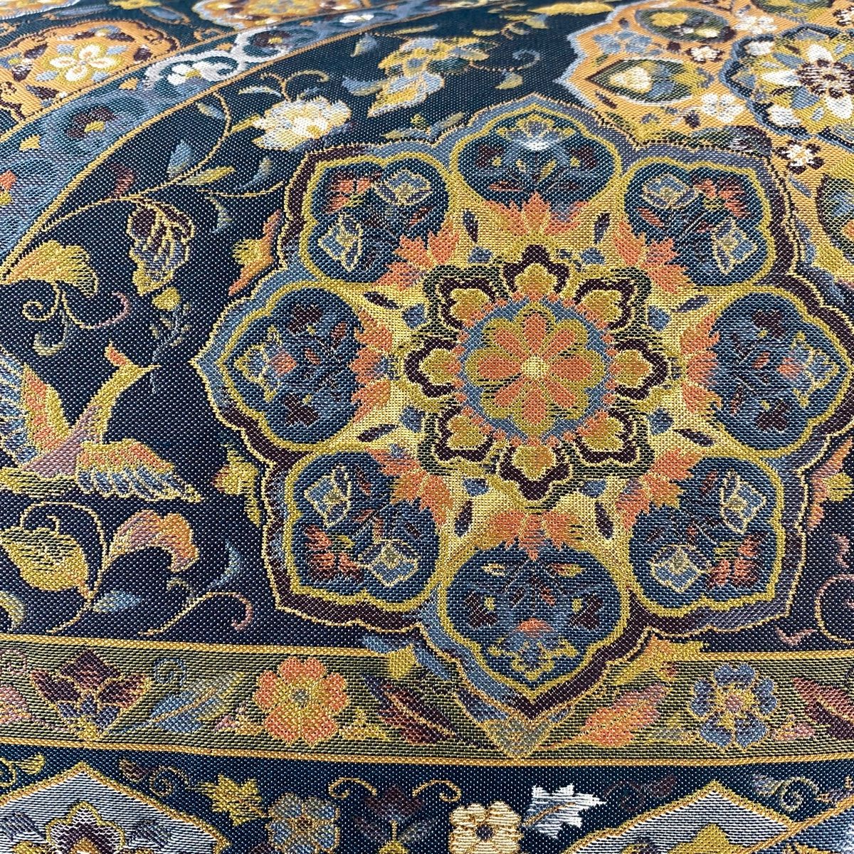 袋帯 紹巴 華文 花唐草 金糸 箔 青緑 六通 正絹