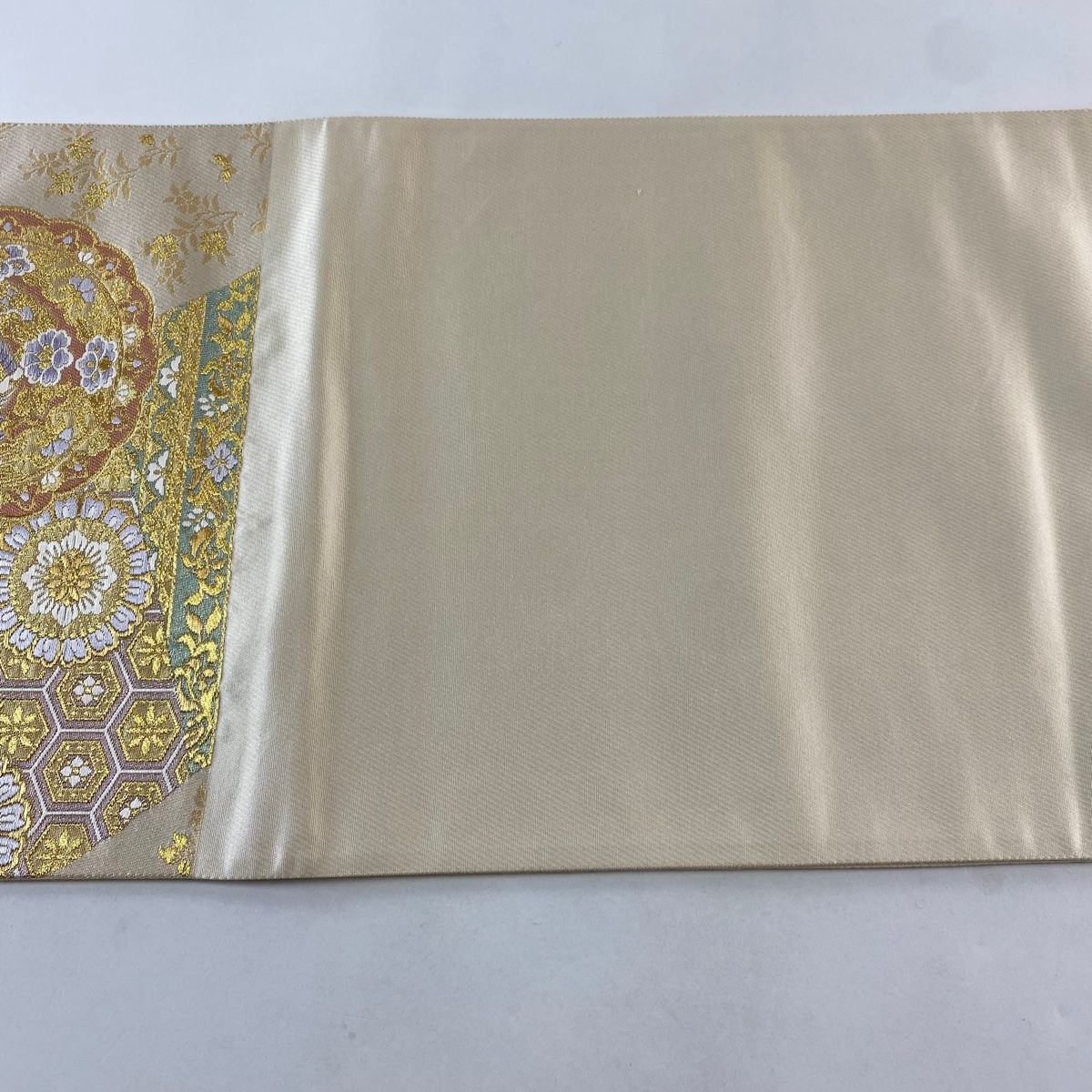 美品】 袋帯 名品 じゅらく 落款 証紙 帝王紫 華文 向かい鳥 金糸 箔