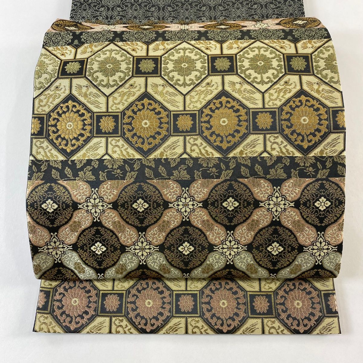 袋帯 箔屋清兵衛 落款 悠久の美 華文 鳥 箔 深緑 全通 正絹